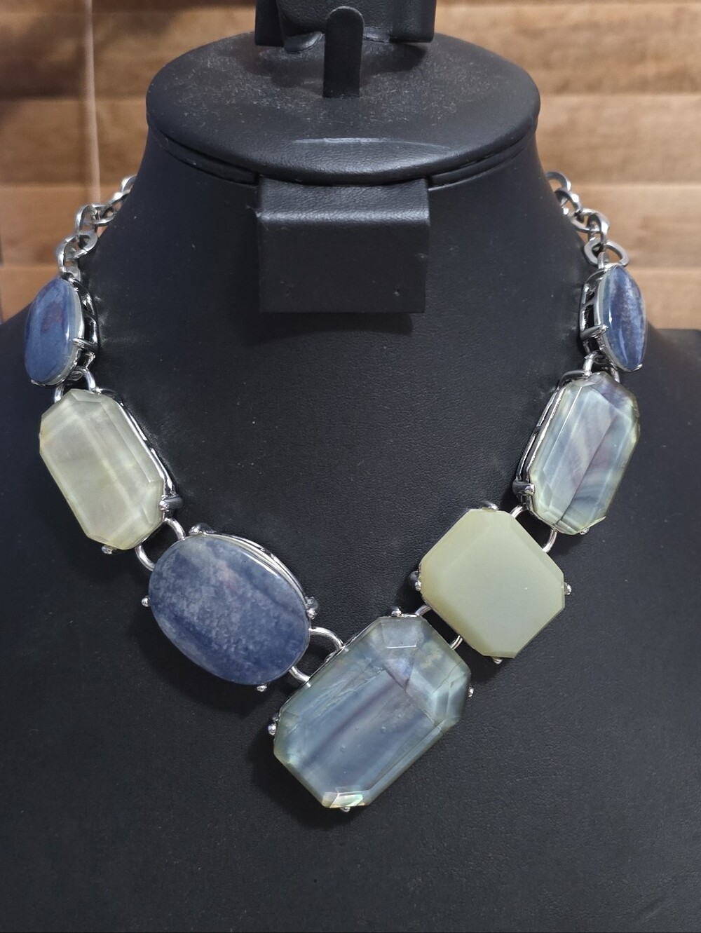 Chico's Blue and Green Resin Faux Stone Chunky Statement Necklace